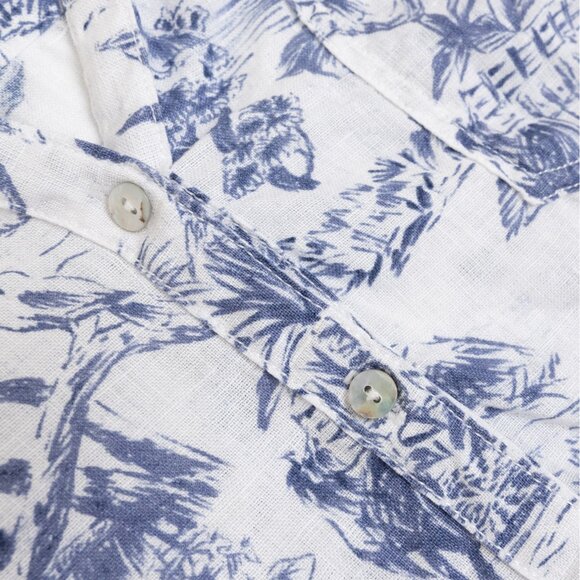 Joie Shirt Linen Short Sleeve Button Up Blue White Tropical Print - Picture 5 of 13